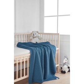 EVERSOFT FABRICS Premium Baby Blanket 550gr- 100% Organic Cotton, Oeko-Tex 100 Certified, Extra Thick & Cozy, Ideal for Winter & Colder Months, Soft Knit (Blue)