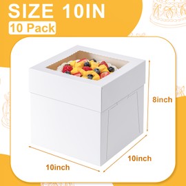 10 Pack Cake Boxes 10 Inch, 10x10x8 Inches Tall Cake Large Box, Disposable Cakes Transport Containers with Lids, Bakery Boxes with Large Window,for Cookies Pies Cupcakes Pastry-Wedding,Birthday, Party