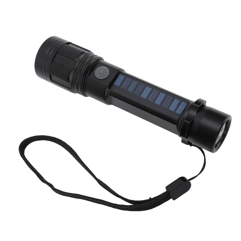 LED Flashlight Zoomable 3 Light Modes USB Or Solar Charge