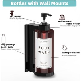 NICEME 1 x 300ml Plastic Soap Dispenser, Plastic Shampoo Dispenser for Filling, Pump Bottle + Sticker