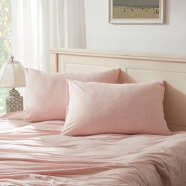 Household 100% Jersey Cotton Queen Size Pillowcase 20”x30”-Light Weight, Comfortable, Super Soft Pillow Case with Envelope Closure Extremely Durable Set of 2 (Heathered Pink, Queen Size Pillowcase)