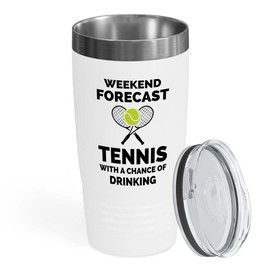 Tennis White Ringneck Tumbler 20oz - Weekend forecast tennis - Coach Smash Tennis Trinket Racket Racquetball Racquet Baseline