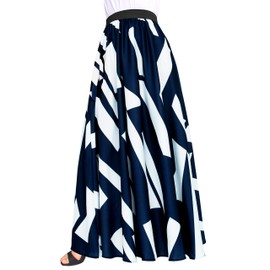Afibi Women Chiffon Mopping Floor Length Big Hem Solid Beach High-Waist Maxi Skirt (XXX-Large, Navy Blue)