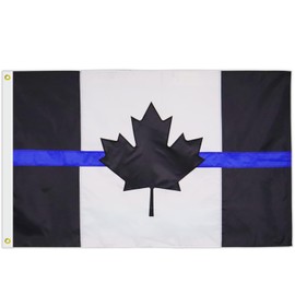 Heavy Duty Thin Blue Line Canada Flag 3x5Ft- Longest Lasting Nylon 210D Embroidered Maple Leaf |Honoring Law Enforcement Officers Black Candian ThinBlue Police Flags Gift Yard House Banner