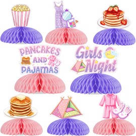 JOYMEMO 8 Pieces Pancakes and Pajamas Honeycomb Centerpieces, Sleepover Party Decorations for Teen Girls, Double Sided Pajamas Theme Table Toppers for Birthday Baby Shower Slumber Party Supplies