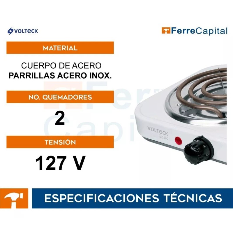 Volteck Parrilla eléctrica Volteck PAEL-2CP blanca 127V