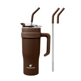 HYDRAFLOW Capri - 40oz Tumbler with Straw and Handle - Triple Wall Vacuum Insulated Tumbler - Insulated Smoothie Cup - Stainless Steel Tumbler - Reusable Tumbler with Lid - Cocoa