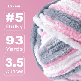 FREEASYFAR Velvet Chenille Yarn for Crocheting and Knitting – Bulky (93 Yards/100g), Extra Soft Polyester Chunky Yarn for DIY Crafts, Plush Toys, Blankets (Pink Gray Mix, 2 Pack)