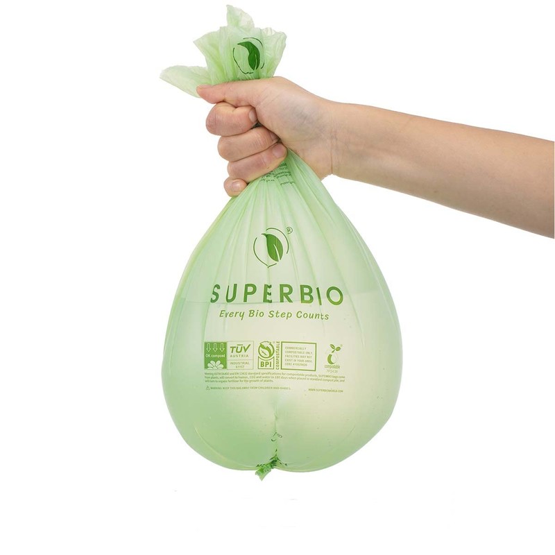 SUPERBIO 2.6 Gallon Compostable Flat Top Garbage Bags, 100 Count,