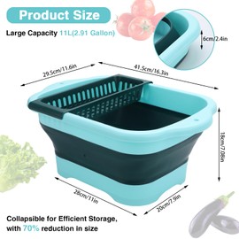Collapsible Dish Basin with Drain Plug and Portable Sink, 11L(2.91 Gallon) collapsible Bucket with Sink, FoldableWash Basin for Station Campin/Camping/Rv/Kitchen (Green)