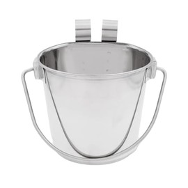 Fuzzy Puppy Flat Sided Pail with Dual Hooks, Snugly Fit On Dog, Cat and Critter Crates & Cages, Heavy Duty Stainless Steel | 1 Quart, 2-Pack (PN: FSP-1-2PK)