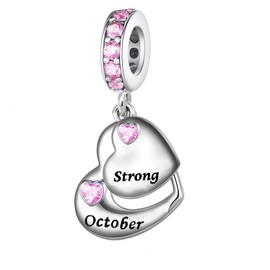 MiWangLing Double Heart Dangle Charm Oct Birthstone Bead for European Bracelet Strong