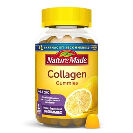 Nature Made, Gomitas de colágeno, 100 mg de colágeno hidrolizado, ayuda a mantener la piel sana; sin gluten, limón, 60 unidades | Hydrolyzed Collagen 