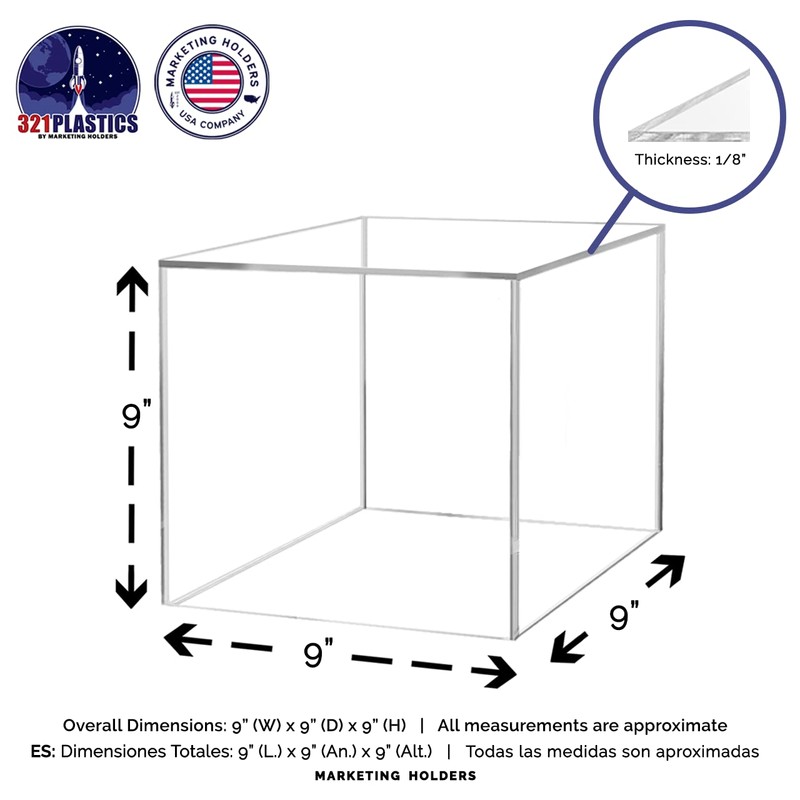 2 Pack 9" Acrylic Display Riser Box with One Open