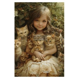 CUTE YOUNG GIRL HOLDING LITTER OF FELINE CATS 4X6 AI PHOTO