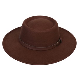 JK Home Vintage Wide Brim Fedora Floppy Sun Hat - Wool Felt Beach Princess Cloche Derby Bowler Church Party Bucket Hats Coffee