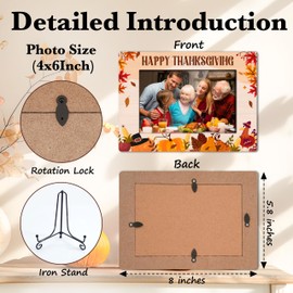 TIRYWT Thanksgiving Picture Frame, Pumpkin and Turkey Themed Decoration, Fall Orange Maple Photo Frame 4x6, Autumn Leaves Sign Gifts for Friends-I04