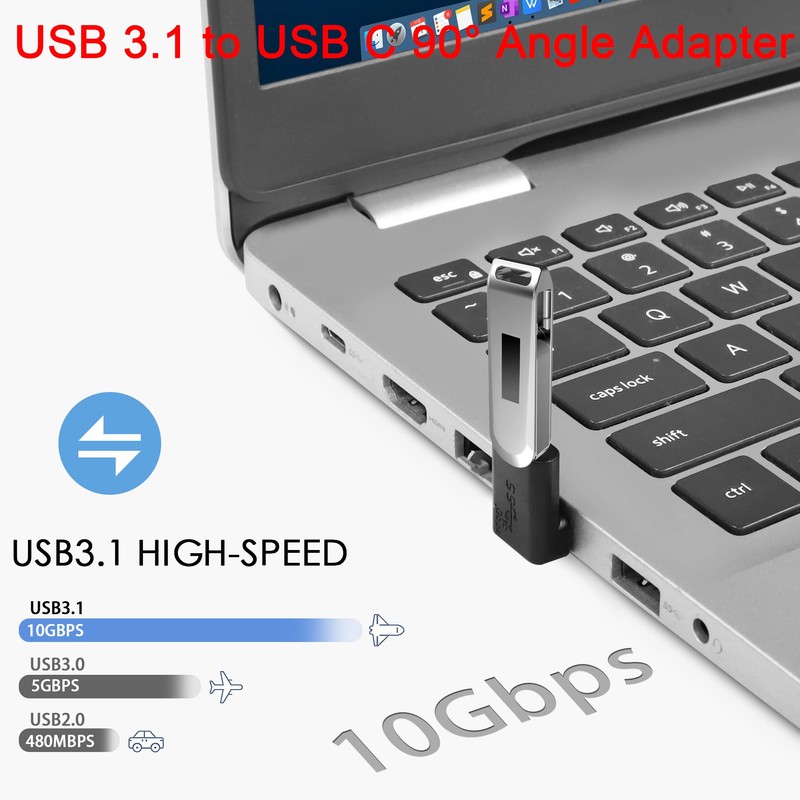 QIANRENON 10Gbps USB 3.1 to USB C 90° Angle Adapter