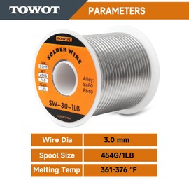 TOWOT 60/40 Solder for Stained Glass, 1 lb Spool, 3mm Dia, No Flux Solder Wire Stained Glass Supplies