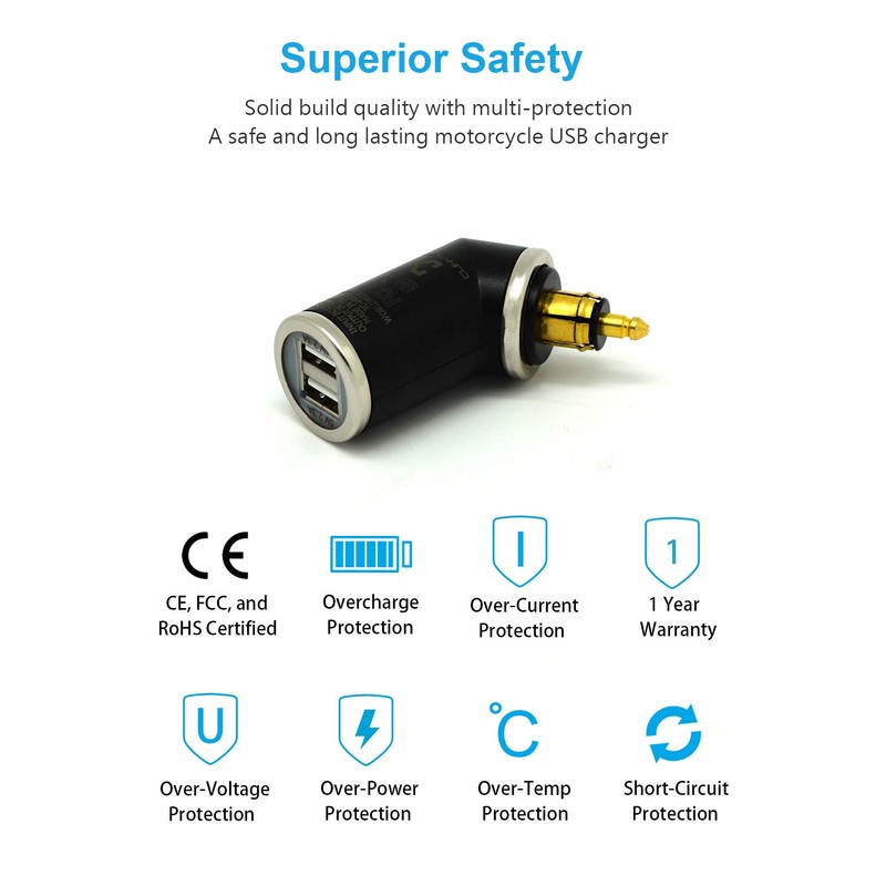 Cliff Top 4.6A Doppel-USB-Ladegerät für das Motorrad, Anschluss: DIN/Hella, geeignet