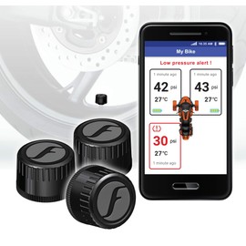 FOBO Bike 2 for Trike Smart Bluetooth TPMS Tire Pressure Monitoring Systems (Black) Support Android, iOS and BRP Connect, 6 Level Alert