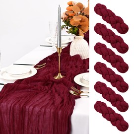 Pesonlook 6 Pack Burgundy Cheesecloth Table Runner 10FT, 35x120 Inch Rustic Gauze Fabric Boho Table Runner for Wedding Baby Shower Birthday Bridal Party Decorations Table Decorations(Burgundy)