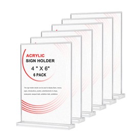 wweenuo Acrylic Sign Holder 4 x 6 Inches Table Menu Display Stand Clear Picture Photo Frames, Double-Sided Desktop for Restaurants Promotions Offices Shops (4 6, Pack) Transparent
