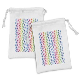 Ambesonne Colorful Fabric Pouch Set of 2, Funky Geometrical Retro Style Spirals Circles Twirled Lines Dots Spots Pattern, Small Drawstring Bag for Toiletries Masks and Favors, 9" x 6", Multicolor