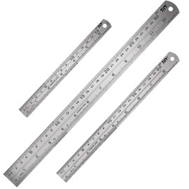 KEWAYO Metal Ruler Set, Machinist Ruler Kit，Straight Edge Measuring Tool, 6/8/12 Inch Metal Metric and Imperial Rulers Kit for School, Office, Home, Architect,