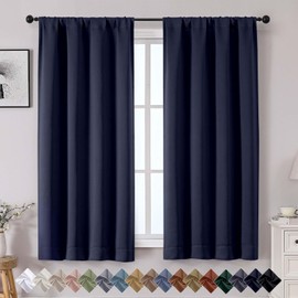 OWENIE Sally Navy Blue Blackout Curtains for Bedroom 63 Inch Length 2 Panels Set, Solid Thermal Insulated Room Darkening Rod Pocket Window Treatment Curtains Blackout Drapes, W40 x L63 Inch, Navy Blue
