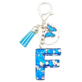 Xsclpomddy A-Z Initials Letter Keychain Blue with Tassel Butterfly Pendant for Wallet Backpack Handbags Women Girls,Letter F