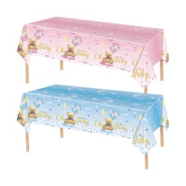 OAOSDH 2 Pieces Cartoon Bear Pattern Tablecloth, Party Tablecloth, Baby Shower Decorations, Plastic Waterproof Tablecloths