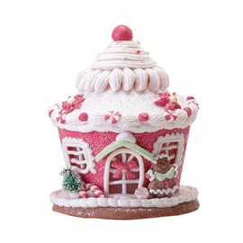 Fonzci LED Christmas Candy House,Lighted Christmas Gingerbread House,Christmas Candy Gingerbread House,Christmas Village Candy House,Gingerbread Lighted House,Light Up Candy House for Xmas(Pinks)