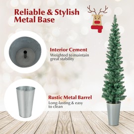 HOMGX 3' 4' 5' Slim Christmas Tree, Set of 3 Fake Christmas Tree with Iron Bucket Stand, Outdoor Potted Pencil Xmas Tree, Artificial Small Christmas Tree for Yard & Porch Decoration