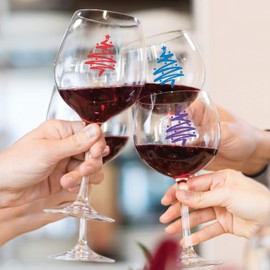 Drink Markers - Holiday Static Cling Glass Stickers - Reusable Wine Clings - Christmas Tree (vinyl, Set of 12)