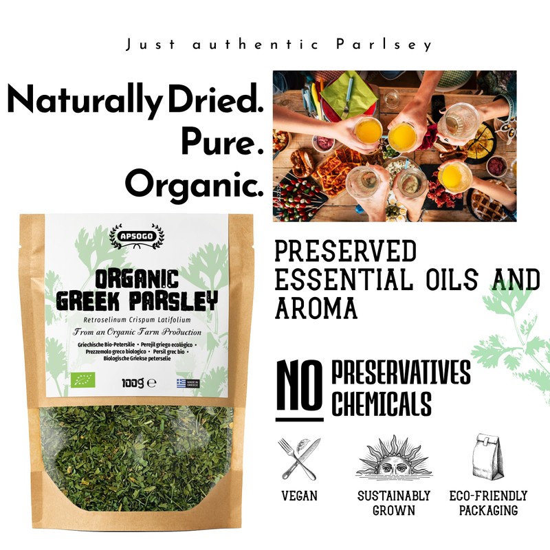 Apsogo Organic Greek Parsley - Dried Flat Leaf, Loose Cut