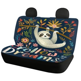 ZIATUBLES Retro Floral Sloth Print Car Seat Covers Full Set, 4 Pack Front and Rear Seat Cover Universal Fit High Back Stretchy Bucket Seat Covers for Most Cars SUV Sedan Truck