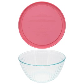 Pyrex 7402 6-Cup Sculpted Glass Mixing Bowl and 7402-PC 6/7-Cup Retro Pink Pantone Lid - Made in USA