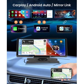 Podofo Wireless Carplay Portable Car Radio 10.26 Inch Touchscreen Wireless Android Car Bluetooth FM Transmitter/Aux/SD Card DC7-32 V Easy Installation for Caravans Motorhomes Lorries