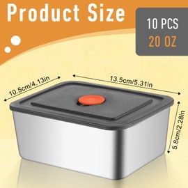 10 Set Stainless Steel Food Containers with Lids 20 oz Metal Marinating Snack Containers Box for Lunch, Leftovers, Dishwasher & Freezer Safe