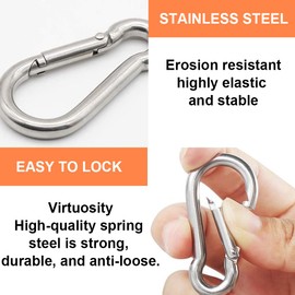 LOMUG Eye Plate Stainless Steel with Eyelet and Carabiner Hook, Stainless Steel Carabiner for Boat Outdoor Accessories Awning Ceiling Hook Wall Mount Wall Mount Hook Pack of 10