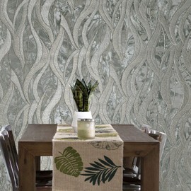 Zambaiti Parati Gray Taupe Gold Metallic Reflection Textured Wave Lines Faux Fabric Wallpaper 3D