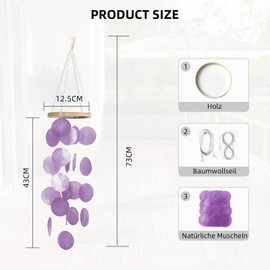 KLINNA Shell Wind Chime DIY Handmade Boho Decoration Hanging Made of Capiz Shells Maritime Wind Chime for Garden & Balcony - Beautiful Dream Catcher for Patio or Window (Purple)