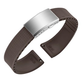 ULLCHRO FKM Rubber Watch Strap, Cut to Size Quick Release Fluororubber Watch Band Soft Replacement Watchband with Silver Milled Clasp for Men Women 18mm 19mm 20mm 21mm 22mm (20mm, Brown)