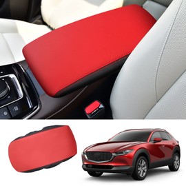 Coleya for 2020-2025 2026 Mazda CX-30 Center Console Cover, Waterproof&Anti-Scratch Lether Armrest Cover for 2023 2024 2025 Mazda CX30 Accessories (Red-Carbon Fiber)