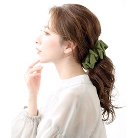 VINGTAINE H7366-GN Frill Ribbon, Banana Clip, Large, Cute, Hair Clip, Mature Style, Hair Accessories, Green