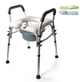 PATSONᵀᴹ Stand Alone Raised Toilet Seat with Padded Handles and Adjustable Legs - Raised Commode for Elderly - 400lb - Fits Directly Over Your Existing Toilet. No Tools Required.