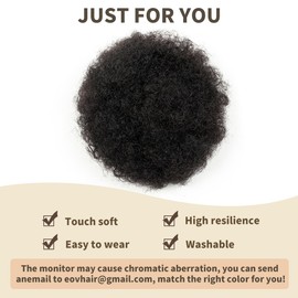 ISHEENY Ponytail Extension Human Hair Black Messy Bun Hair Piece For Girl, Women Large Afro Puff Hair Bun 1 Pcs Short Afro Kinkys Curly Afro Bun Drawstring Hairpieces Updo Hair Extensions
