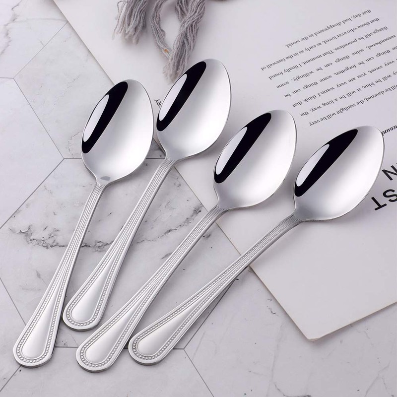 SUNSENGEUR Tea Spoons 12-Piece with Bead Pattern Dinnerware Set Bead