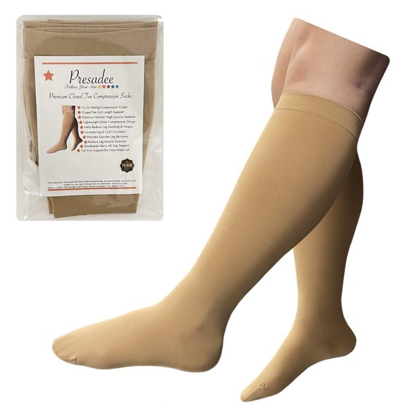 Presadee Sheer Premium 15-20 mmHg Moderate Compression Leg Closed Toe Socks (Beige, numeric_2)